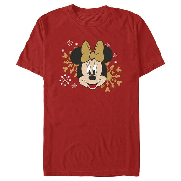 Men's Minnie Mouse Christmas Gold Snowflakes Graphic Tee Red Medium