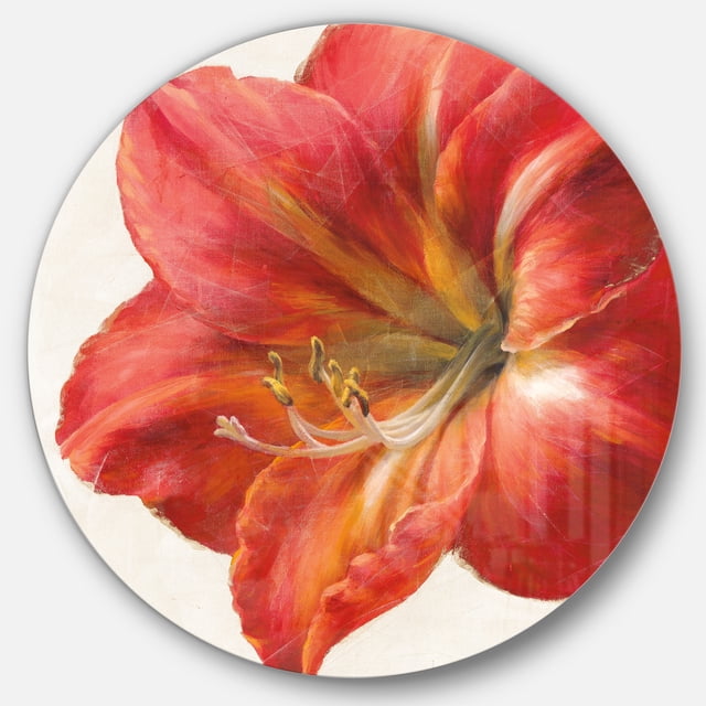 Designart 'Vivid Red Amaryllis' Traditional Metal Circle Wall Art