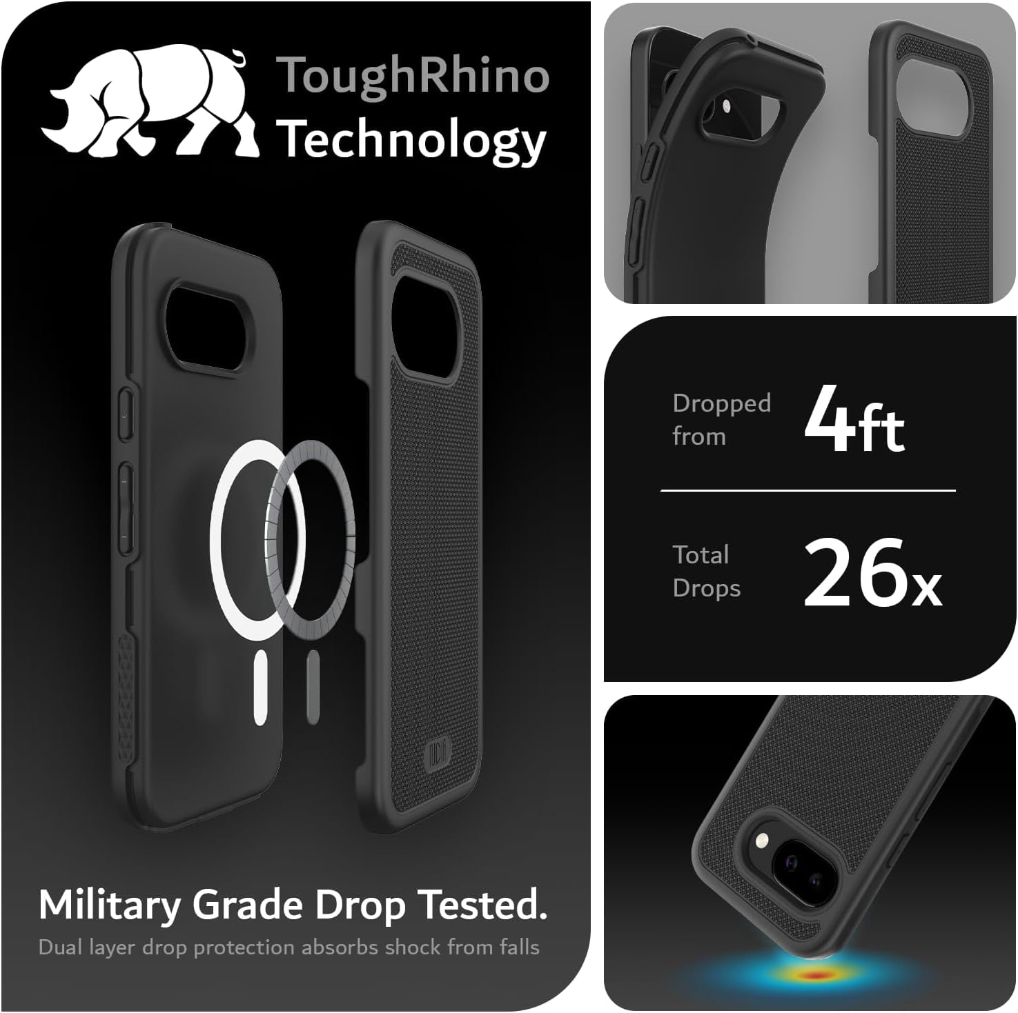 TUDIA MergeGrip for Google Pixel 9A Case 2025 MagSafe Compatible Cover - Black