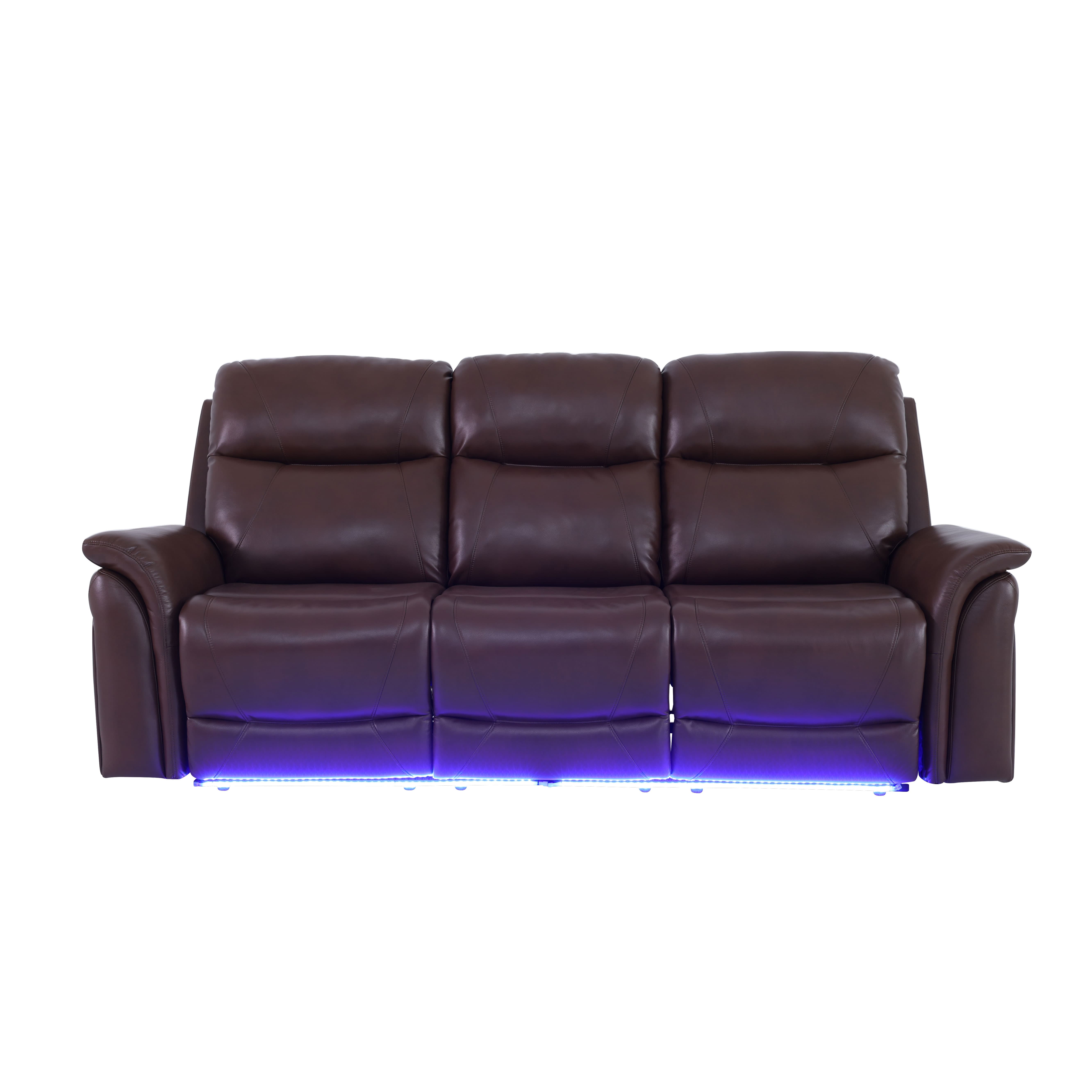 MAYEERTY Power Reclining Sofa, Electric 3-Seat Breathable Leather Recliner with USB Charging, Reversible Table & LED for Living Room, Reddish Brown