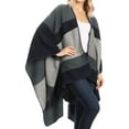 thumbnail image 6 of Sakkas Mari Women's Reversible Large Poncho Shawl Wrap Scarf Cape Ruana Blanket - StripeSteelBlue - One Size Regular, 6 of 7
