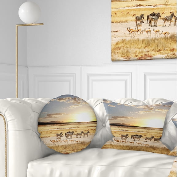 Designart Zebras and Antelopes in Africa - African Landscape Printed Throw Pillow - 12x20