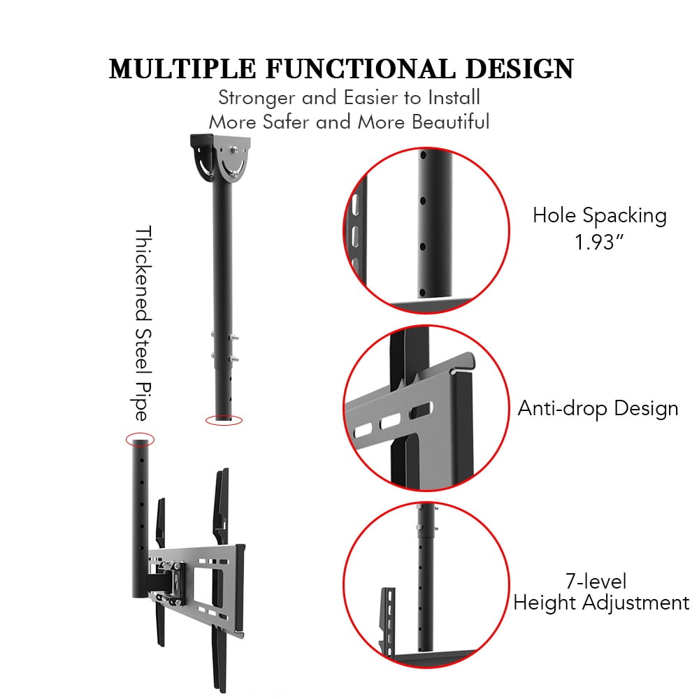Ceiling Mount TV Wall Bracket Roof Rack Pole Retractable For 32"-70" Flat Screen