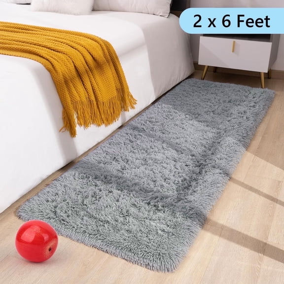Tripumer Bedside Rugs Furry Area Rug 2 x 6 feet Shaggy Indoor Floor Carpet Runner Rugs for Living Room Bedroom Home Decor Gray