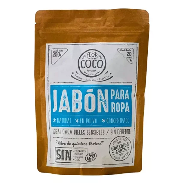 Jabón Para Ropa Polvo Concentrado Orgánico Flor De Coco 250g