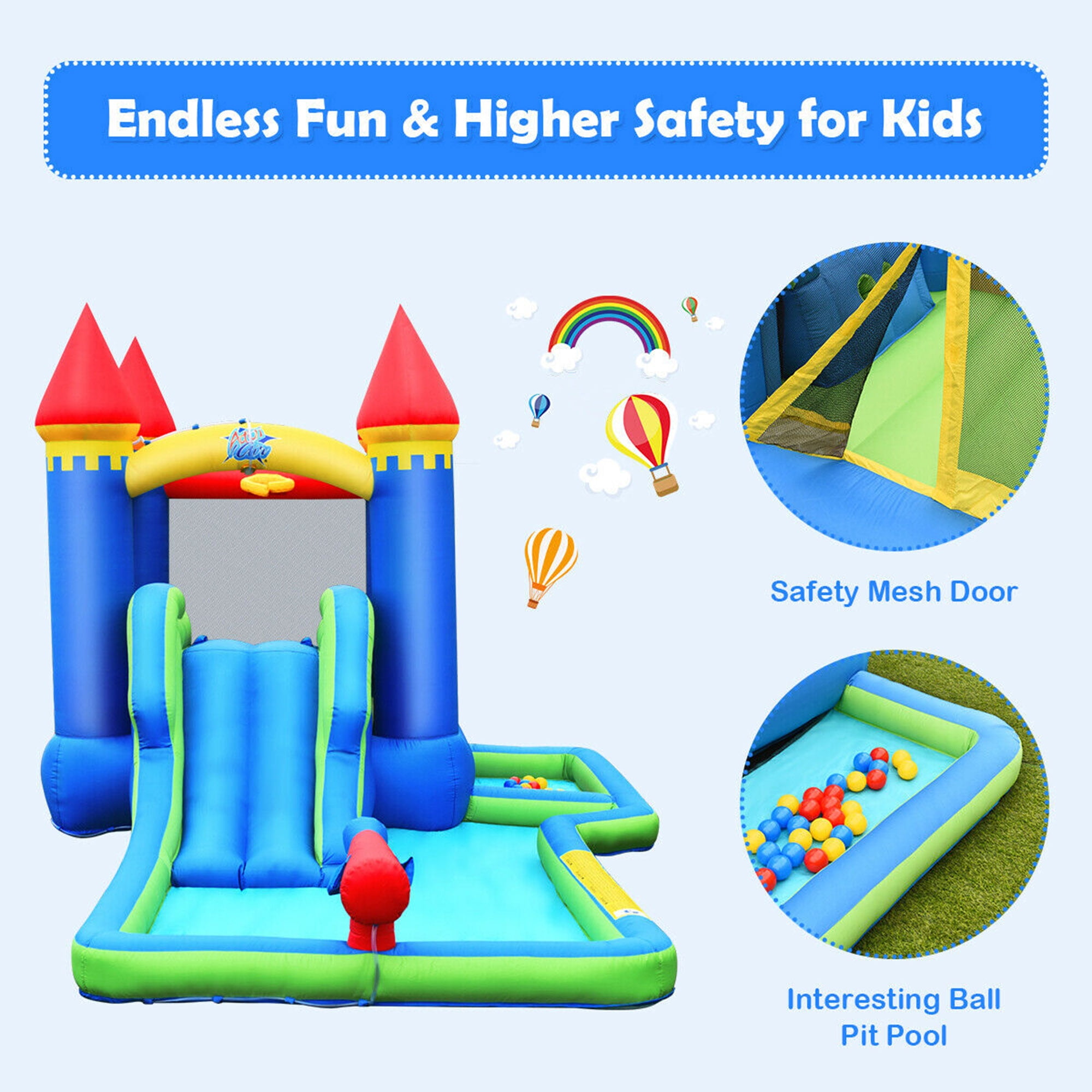 Gymax Inflatable Bouncer Climbing Slide Bounce House Water Park BallPit Without Blower