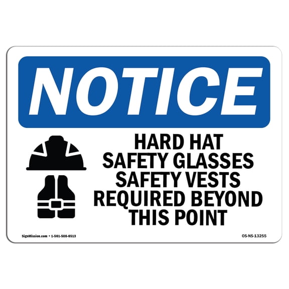 OSHA Notice Signs - Hard Hat Safety Glasses Safety Sign With Symbol | Decal | Protect Your Business, Work Site |  Made in the USA