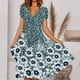 thumbnail image 1 of ICHUANYI Clearance Women's Summer Flower Printing Short Sleeve V Neck Lace Splicing Dresses Fashion Full Skirt Dress(Green, XL) ICHUANYI WER2023080900938, 1 of 6