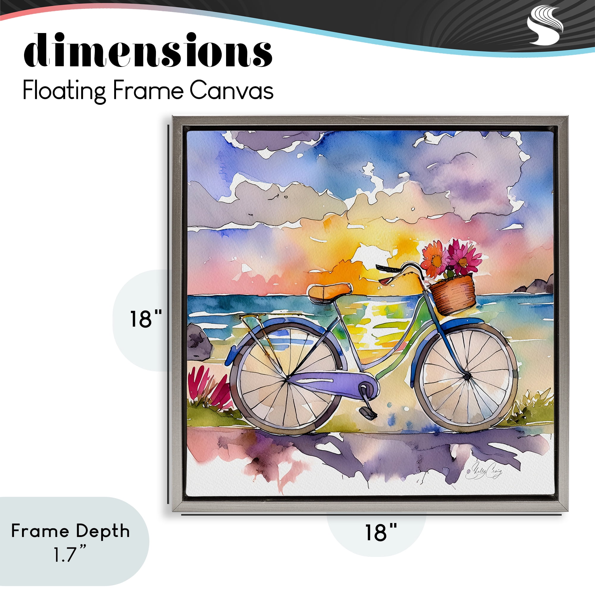 Stupell Industries Bicycle By The Seaside Gray Framed Floater Canvas Wall Art, design by Shelly Craig