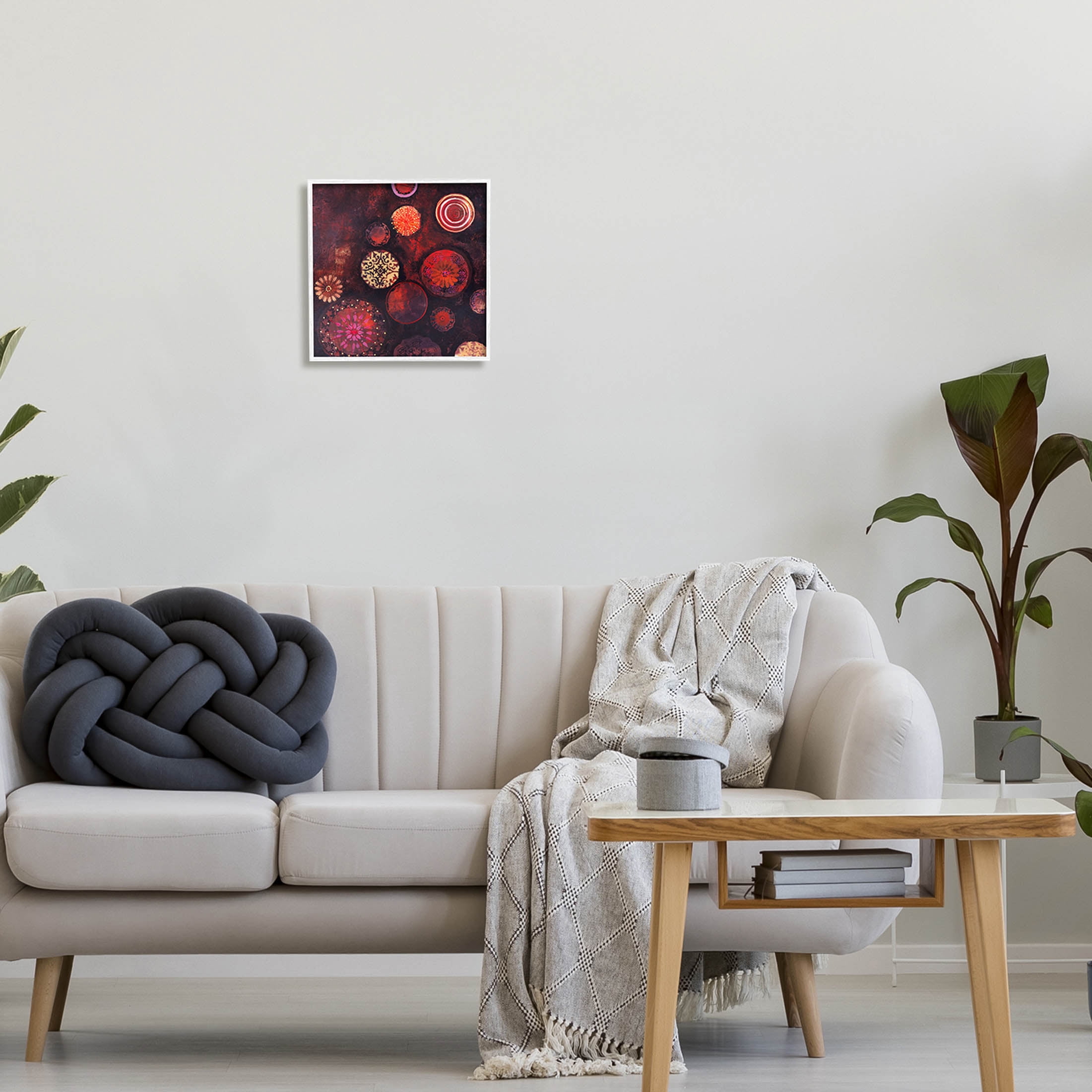 Stupell Industries Red Circular Patterned Shapes Graphic Art White Framed Art Print Wall Art, Design by Design Fabrikken