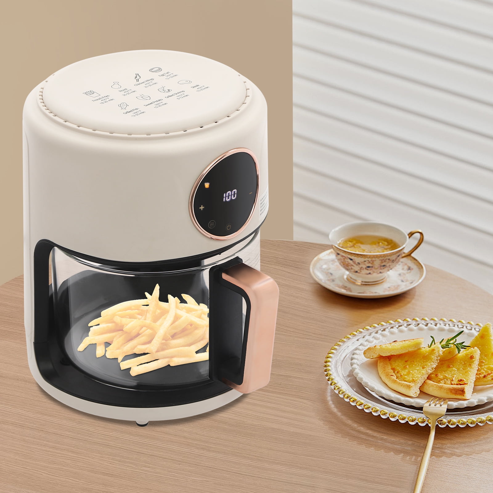 Miumaeov Mini Air Fryer 3.81Qt Glass Air Fryer 360° Viewable Touch Screen with Digital Display Adjustable Temperature Nonstick Airy Fryers
