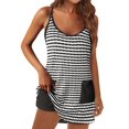 thumbnail image 2 of Sleeveless Striped Print Women Spaghetti Strap V-neck Mini Dress with Built in Shorts, 2 of 6