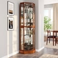thumbnail image 2 of BELLEZE Lighted Curio Cabinet Corner Display Case for Living Room, China Hutch with Tempered Glass Doors and Shelves, Wooden Accent Cabinet, Bar and Liquor Storage Area - Ashfield (Oak), 2 of 7