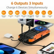 SOLPOWBEN 20000mAh Solar Power Bank With 4 Solar Panels,Portable Charger with Built-in 3 Cables and 22.5W Fast Charging,Phone Charger Compatible with iPhone/Android-Camping/Travel Essentials(Orange)