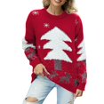thumbnail image 1 of Fgnfyis Chandails pour Femmes Chandail Arbre de Noël Chandail Jacquard avec Cerf Chandail de Noël Chandail de Noël Chandails de Noël pour Femmes Rouge P, 1 of 7