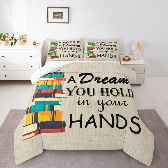 Feelyou Inspirational Word Full Size Comforter Sets, Vintage Cartoon Books Bedding Comforter Set, Teen Kid Child Reversible Bedding Sets, Lightweight Room Decor, 3 Pieces