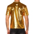 thumbnail image 3 of INSPIRE CHIC Men's Metallic Shiny Nightclub Short Sleeve Party Disco T-Shirt S Bright Golden, 3 of 6