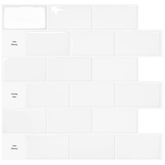 STICKGOO 10-Sheet Peel and Stick Subway Tile Backsplash, 12.6"x 12" White Vinyl 3D Wall Panels