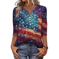 thumbnail image 5 of ASDFVBKG Womens American Flag Shirt American Flag 1776 T Shirts Casual 3/4 Lenght Sleeve Patriotic V Neck Tops for Women Blue XL, 5 of 5