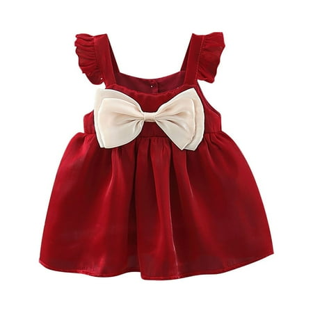 

Toddler Kids Girls Dresses Solid Color Ruffled Sleeve O-Neck Summer A-Line With Bowknot Decoration Sundress Wedding Soft Dress For Chlidren