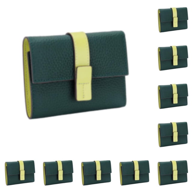 Sonducket Monedero de cuero para mujer Rectangular triple cremallera cerrojo tarjetero compartimento para efectivo carpeta de fotos billetera Verde 10piezas
