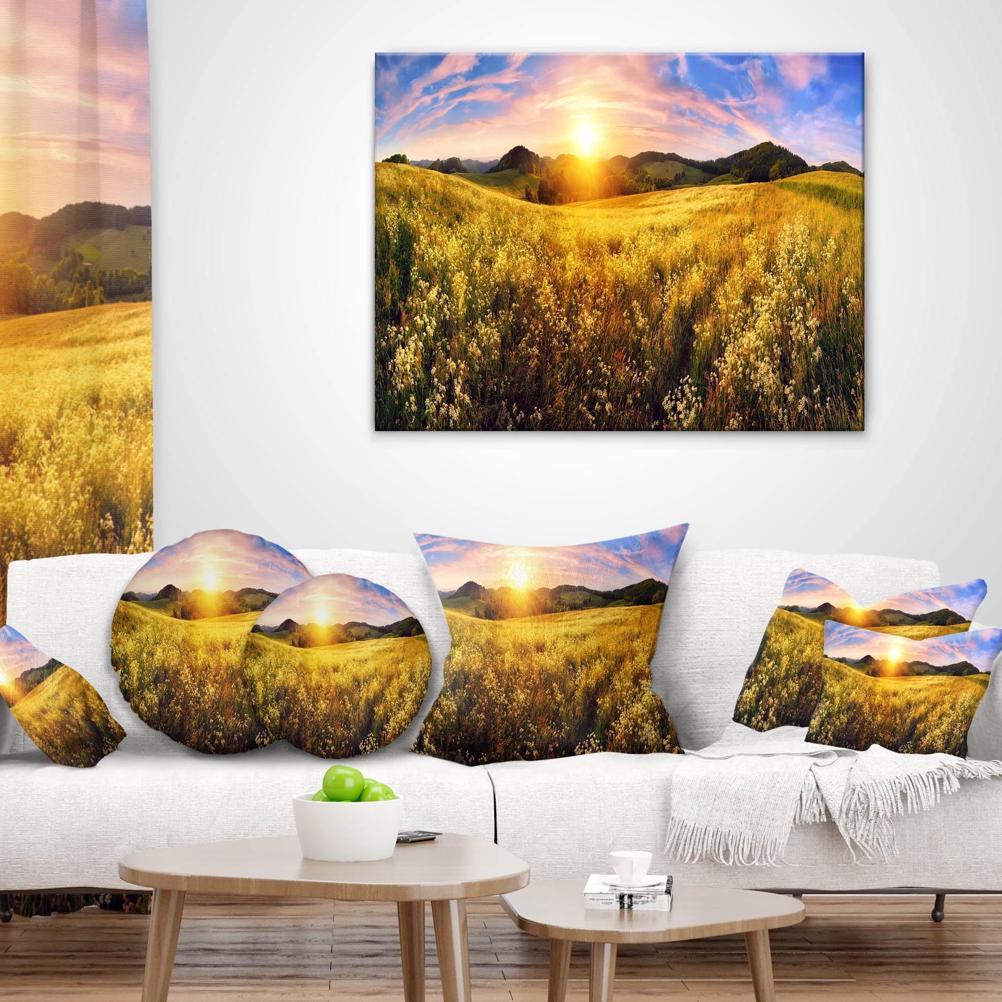 Designart Beautiful Meadow Panorama - Landscape Printed Throw Pillow - 12x20