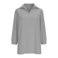 thumbnail image 3 of Women's 3/4 Sleeve Tops Linen Blend Lightweight Casual Dressy Lapel V Neck Blouses Solid Spring Summer Clothes (2XL, Gray), 3 of 8