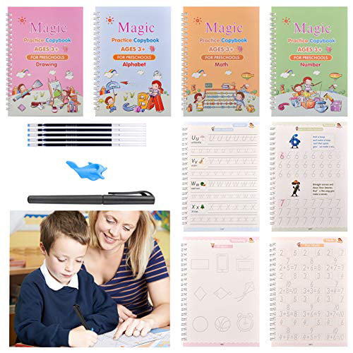 Magic Reusable Practice Copybook for Kids,Magic Reusable Practice Copybook,Practice Copybook for Age 3-5 Calligraphy Simple Hand Lettering Exercise book four sets