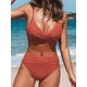 thumbnail image 4 of Conjunto de bikini para mujer, traje de baño de dos piezas, cintura alta, cuello en V, parte delantera torcida, tirantes finos ajustables, traje de baño, rojo, L, 4 of 5