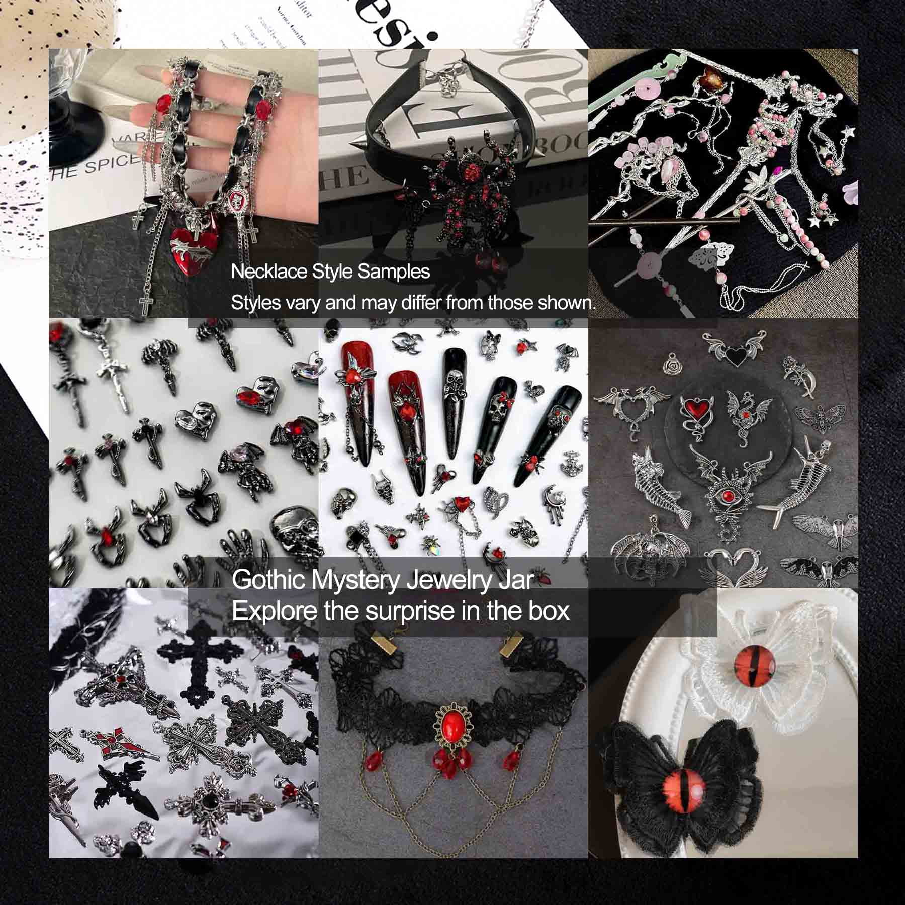 Mystery Jewelry Jar, Surprise Gothic Jewelry Box Sets for Women, Scary Witch Gift with Unique Birthday Halloween Necklaces, Earrings, Rings, Bracelets Skeleton Hair Clips Costume