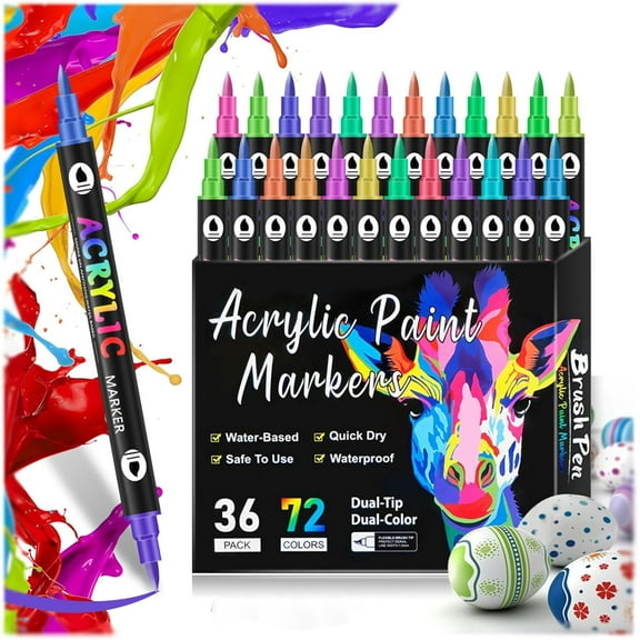 Acrylic Paint Marker Pen,72 Colors/36PCS Double Tip Double Color Acrylic Paint Marker Pen, Teacher Must Haves Art Supplies for Rock Painting, Plastic, Ceramic, Stone, Wood, DIY Craft Making (36PCS)