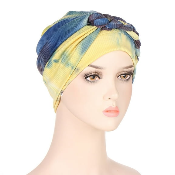 Yellow Headband for Women's Eid Al Fitr Tie Dyed Drawstring Multi Colored Soft Side Braided Headband Hat Muslim Headband