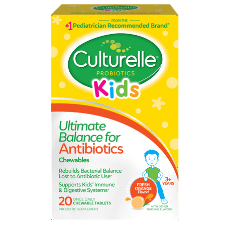 Culturelle Probiotics Kids Ultimate Balance Chewables Supplement, Supports Good Bacteria Balance & Immunity for Children, Fresh Orange Flavor, 20 Count