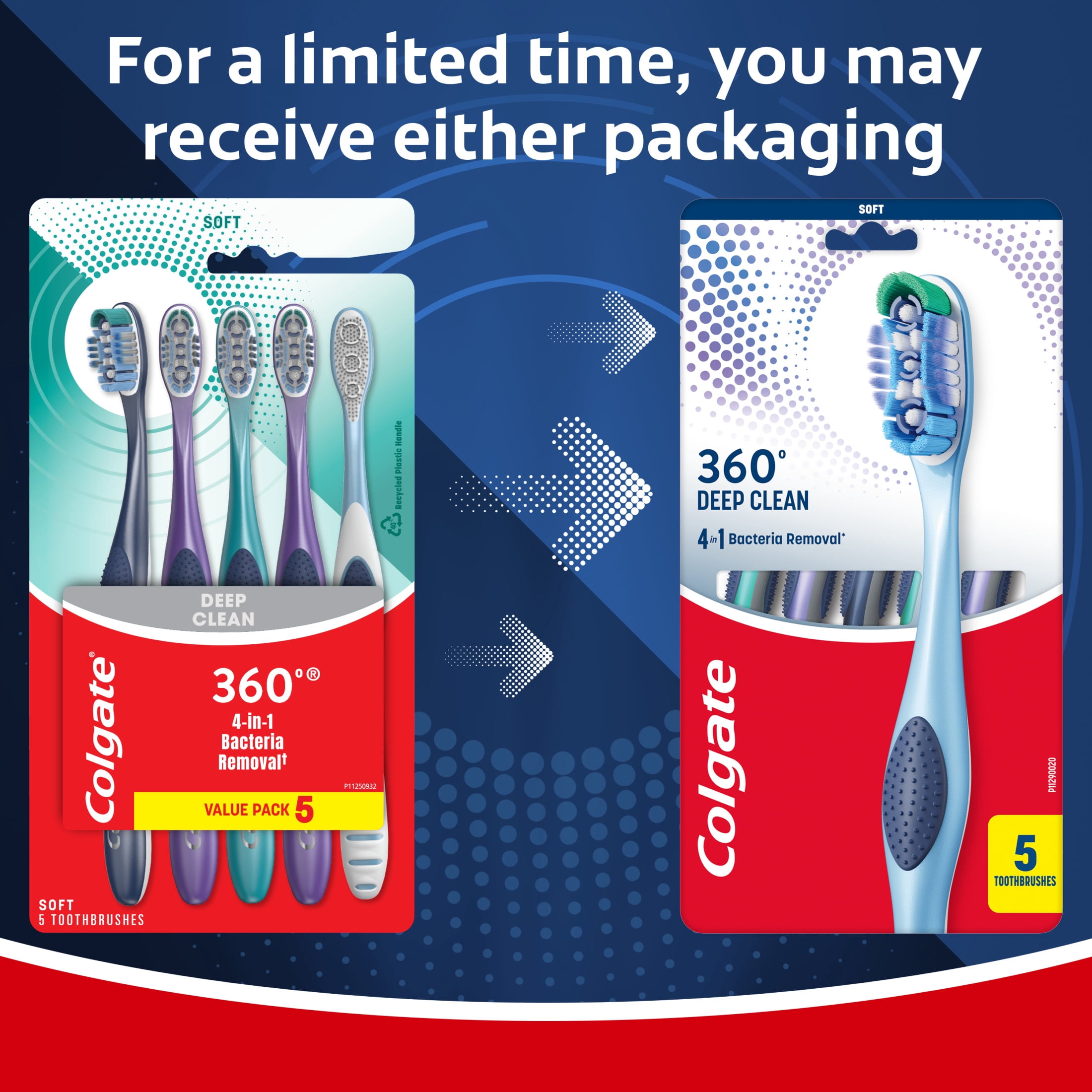 Colgate 360 Deep Clean Toothbrush Pack, Soft Adult Toothbrushes, 5 Pack