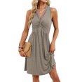 thumbnail image 2 of Women's Knot Front Dress, V Neck Sleeveless Loose Pullover Dress, Modern Minimalist Dress for Smart Casual or Outings, Coffee - XL, 2 of 6