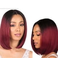 thumbnail image 5 of peluca pelo corto liso negro degradado rojo vino fiesta diaria peluca mujer natural como cabello real-Negro degradado rojo vino, 5 of 5