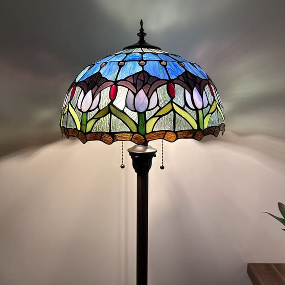 Enjoy Décor Lamps 2-Light Tiffany Bowl Glass Floor Lamp, 64"H