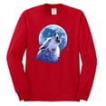 thumbnail image 2 of Wolf Howling at the Moon | Mens Animal Lover Long Sleeve T-Shirt, Red, 2XL, 2 of 3