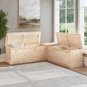 Linon Troyin Rustic Backless Corner Nook with Storage in Solid Unfinished Pine