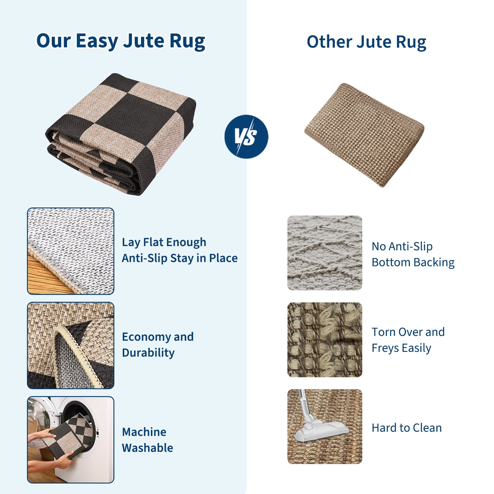 Washable Area Rug 5x7 Modern Checkered Easy Jute Rug, Non-Shedding Low Pile Indoor Outdoor Carpet, Contemporary Floor Mats, Easy Cleaning, for Bedroom, Backyard, Black White