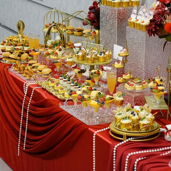 Gold Right Angle Tray Three-Piece Metal Cake Rack, Layered Cake and Dessert Display, Party and Event Service Tower