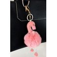 thumbnail image 4 of Llavero de flamenco rosa de piel de conejo Rex real - Encanto de bolso de bolsa de playa - Bola de piel esponjosa de anillo de oro - Regalo de moda, 4 of 4