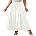 thumbnail image 2 of JUNWELL Women Loose Pants Belted Long Trousers Summer Ladies Leisure Solid Color High Waist Ruched Beach Wide Leg Pants, 2 of 5