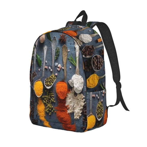 Ratiio Various Herbs And Spices In Spoons Print Canvas Backpack for Women & Men Retro Aesthetic Rucksack Basic Backpack for High School/College Students Travel Laptop Bag