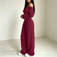 thumbnail image 7 of BRELIL Women's Two Piece Outfits Sets Long Sleeve Crop Top Wide Leg Elastic Waist Pants Casual Lounge Matching Tracksuit Fall Travel Vacation Loungewear, Wine M, 7 of 7