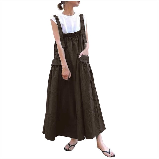 Falda con tirantes para mujer: tirantes largos, bolsillos grandes, por encima de la rodilla, vestido informal de verano