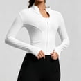 thumbnail image 2 of Sewkxo Women's Workout Jacket Lightweight Zip Up Cropped Yoga Jackets Slim Fit Athletic Tops with Thumb Holes,White S, 2 of 6