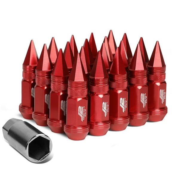 J2 Engineering LN-T7-022-125-RD J2 Engineering 7075 -T6 Forged Aluminum M12 x 1.25 20Pcs 80mm Spiked Cap Lug Nut w/ Socket Adapter ( Red )