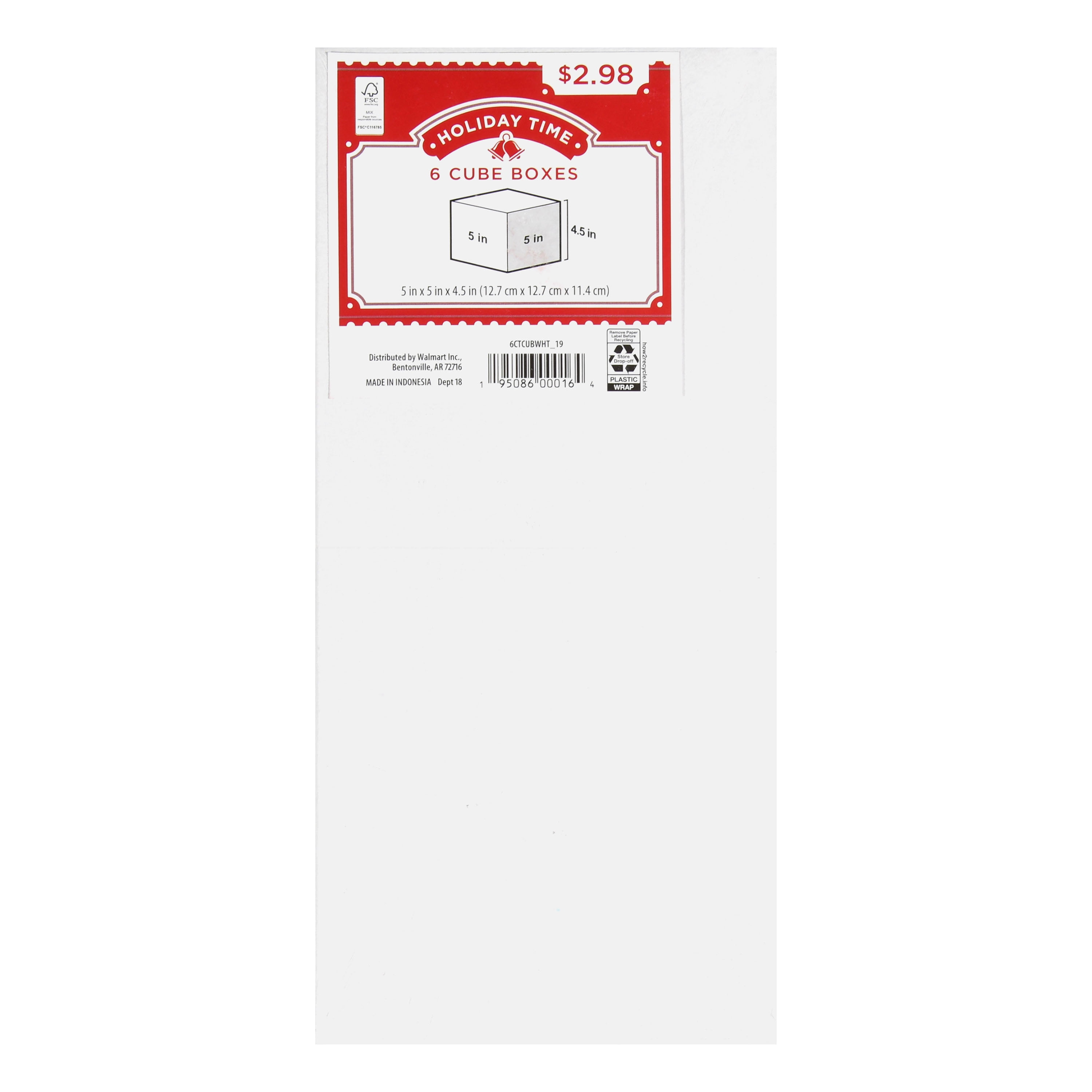 (5 pack) Holiday Time White Cube Boxes, 6 Count