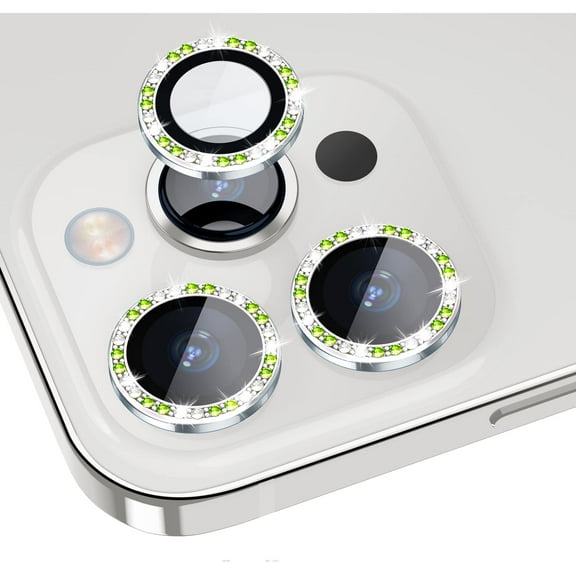 Bling Camera Lens Protector for iPhone 13 Pro / 13 Pro Max, Colorful Diamond Crystal Decoration Metal Lens Protection Ring Cover, Case Friendly, Scratch Proof (Peridot Green)